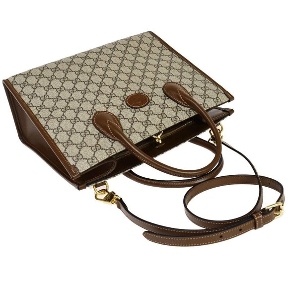 Auth GUCCI GG Pattern 2Way Shoulder Hand Tote Bag Supreme Leather Brown Gold - Picture 9 of 16